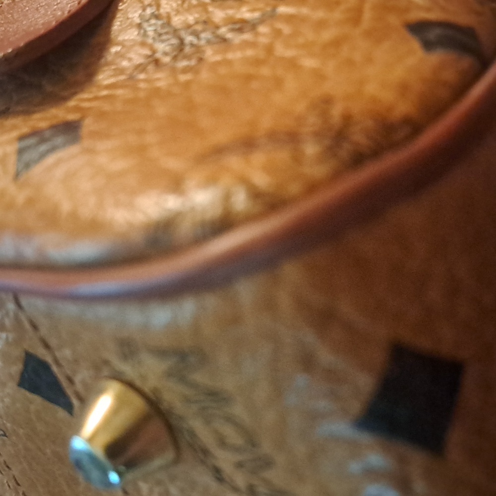 MCM Cognac Monogram Satchel with Brown Leather Trim and Gold Hardware - Picture 10 of 14